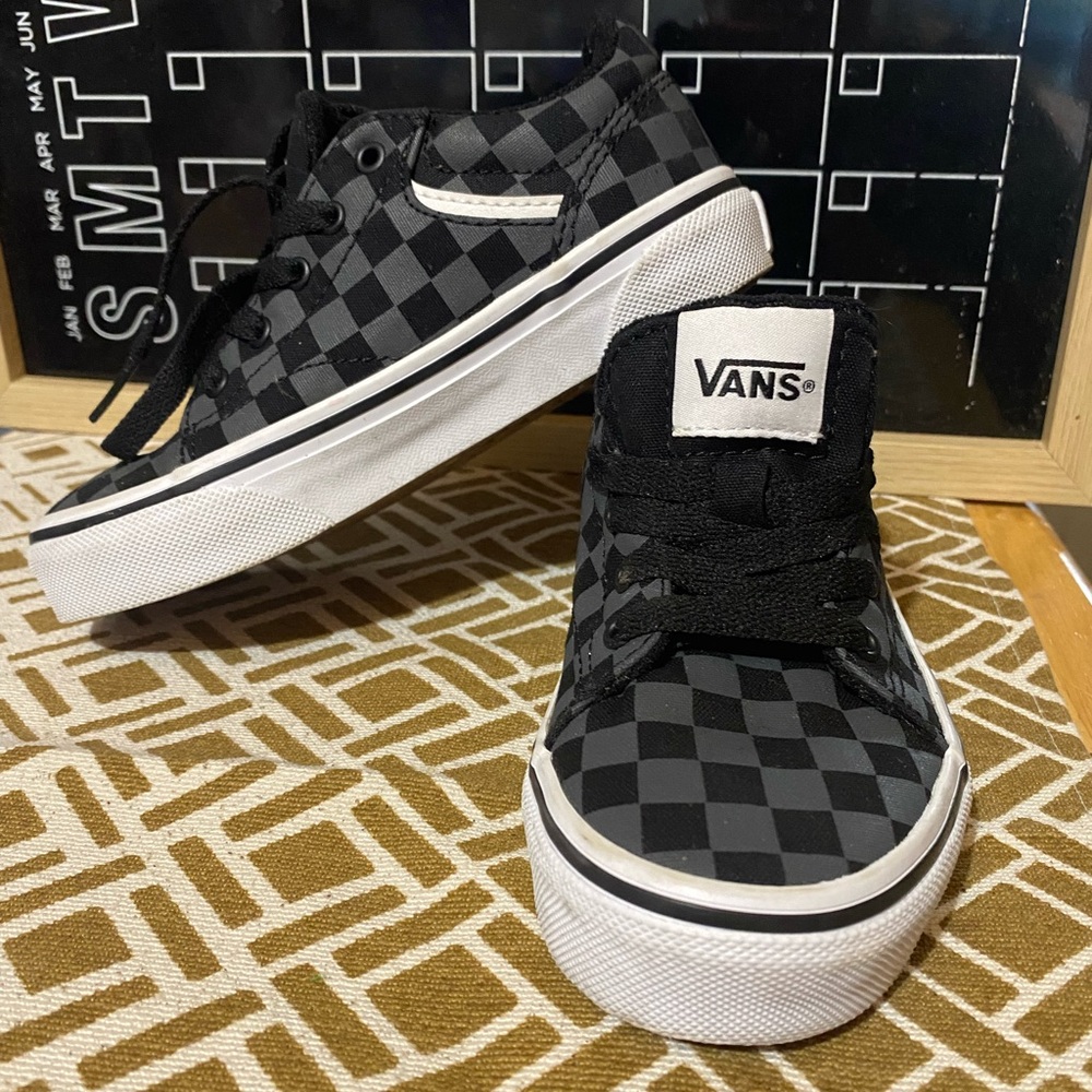 Vans Kids Black and Gray Checkered Sneakers